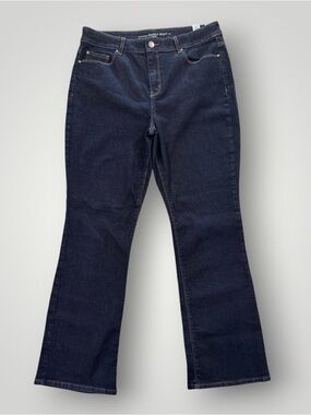 Chico’s Platinum Barely Boot Jeans Size 10S   1.5 SHORT Dark Wash Stretch Denim